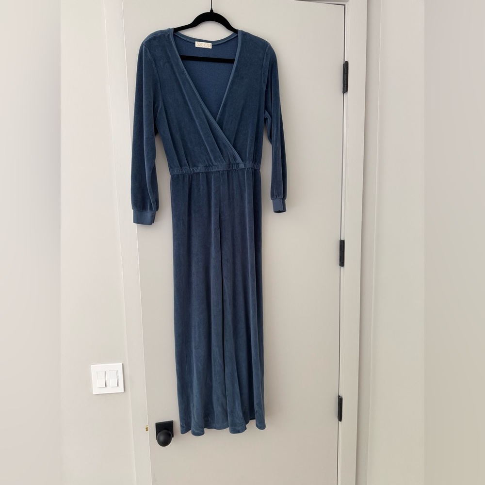 Suzi Kondi Blue V-Neck Jumpsuit Long Sleeve